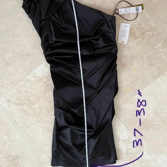 Nicole Miller One Shoulder Elegant Black Sheath Midi Cocktail Evening Dress NWT - Picture 10 of 13